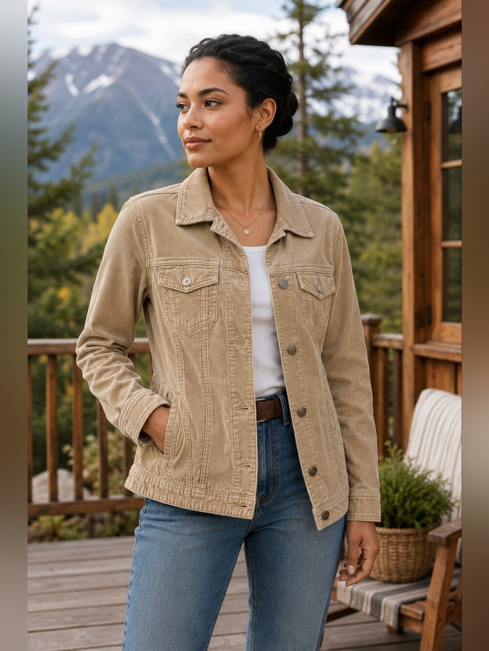 Eddie Bauer Women's Corduroy Utility Jacket Small Khaki Tan Button Front Cotton